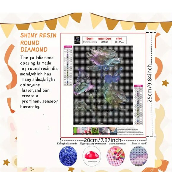 BUTTERFLIES AND THE PEACE ROSE DIAMOND PAINTING KIT by Ling Zi NWT! - Picture 2 of 6